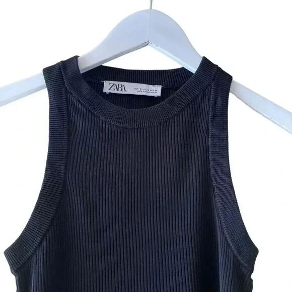 ZARA Viscose Blend Fitted tank top ribbed, jersey SZ S #1682 - Picture 2 of 11